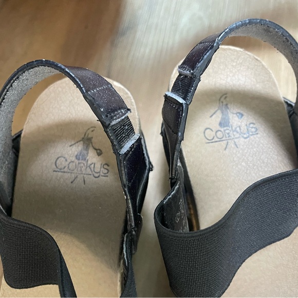 Corkey cork heel Sandals with black straps size 6 - Picture 4 of 11